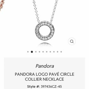 Pandora Logo Pave Circle Collier Silver Pendant Necklace